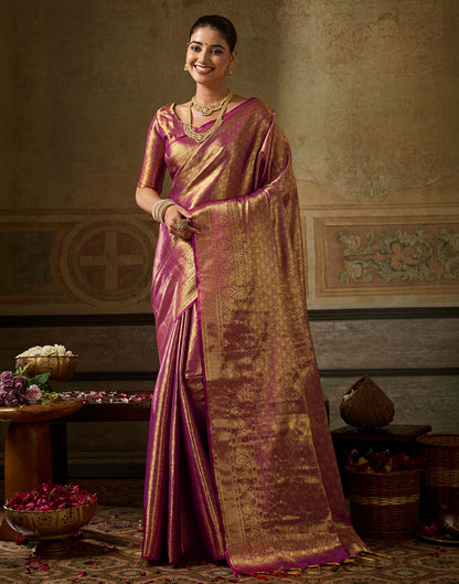 Copper Purple Silk Woven Kanjivaram Saree