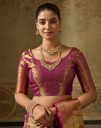 Copper Purple Silk Woven Kanjivaram Saree