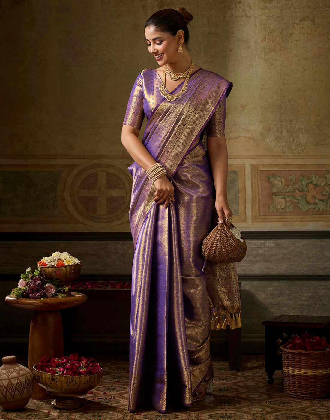 Purple Silk Woven Kanjivaram Saree
