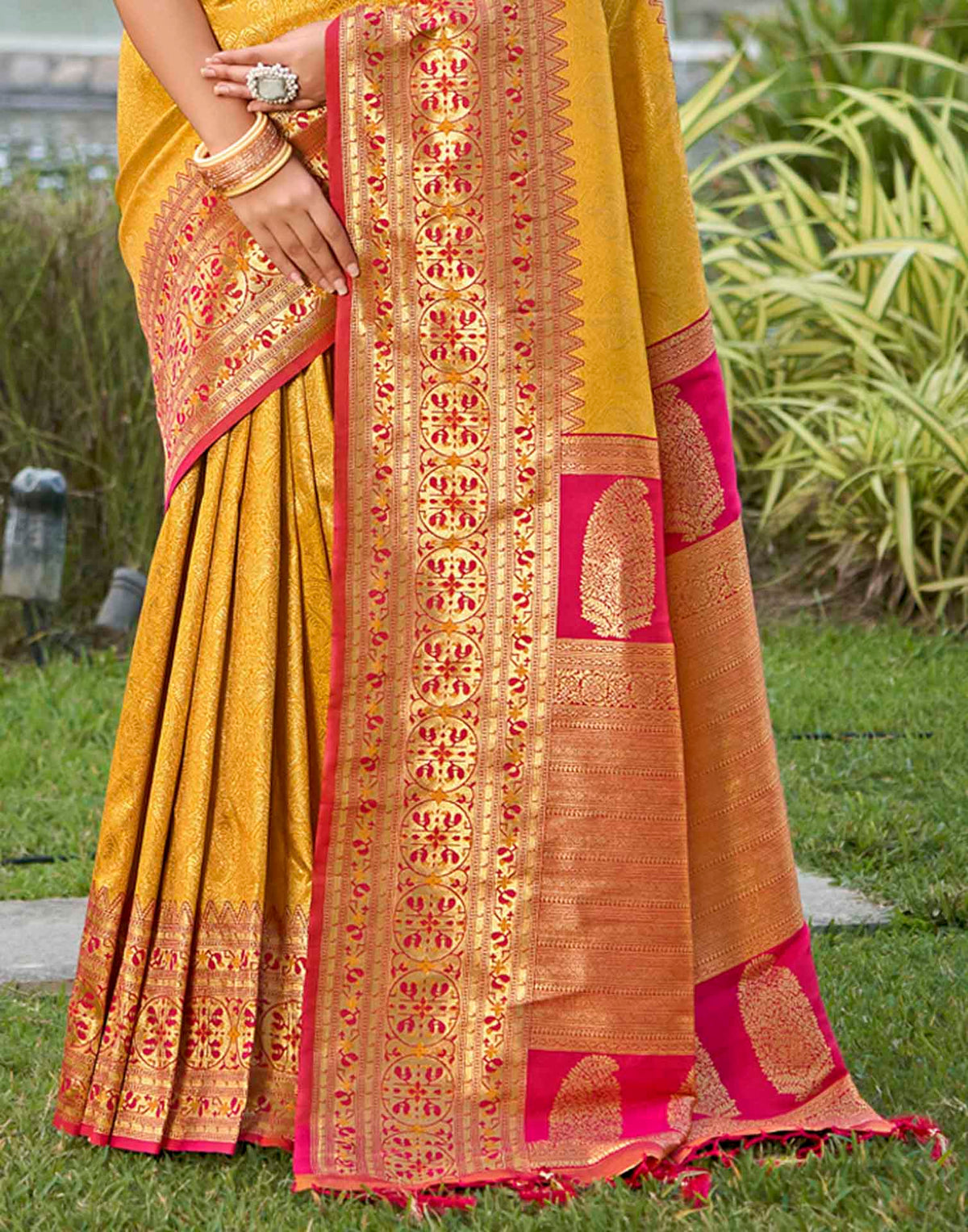 Turmeric Yellow Silk Woven Banarasi Saree