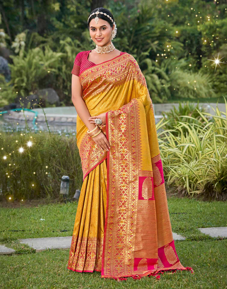 Turmeric Yellow Silk Woven Banarasi Saree