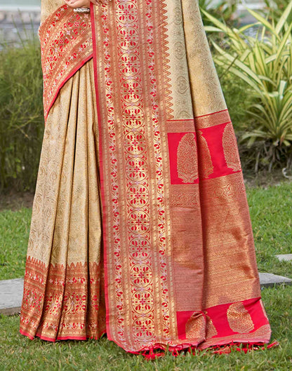 Cream Silk Woven Banarasi Saree