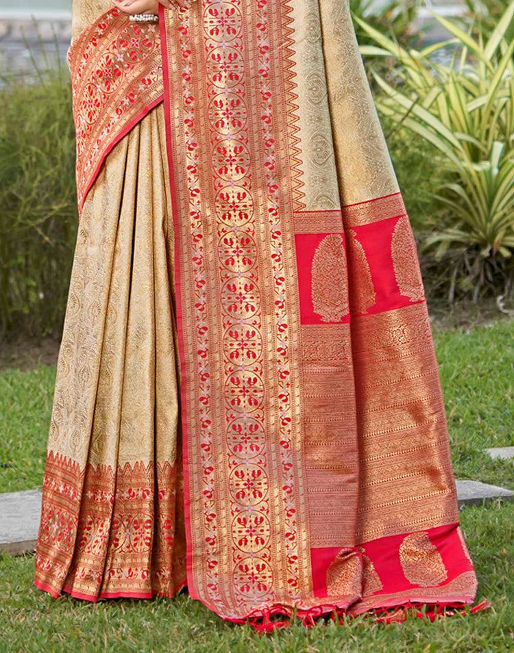 Cream Silk Woven Banarasi Saree