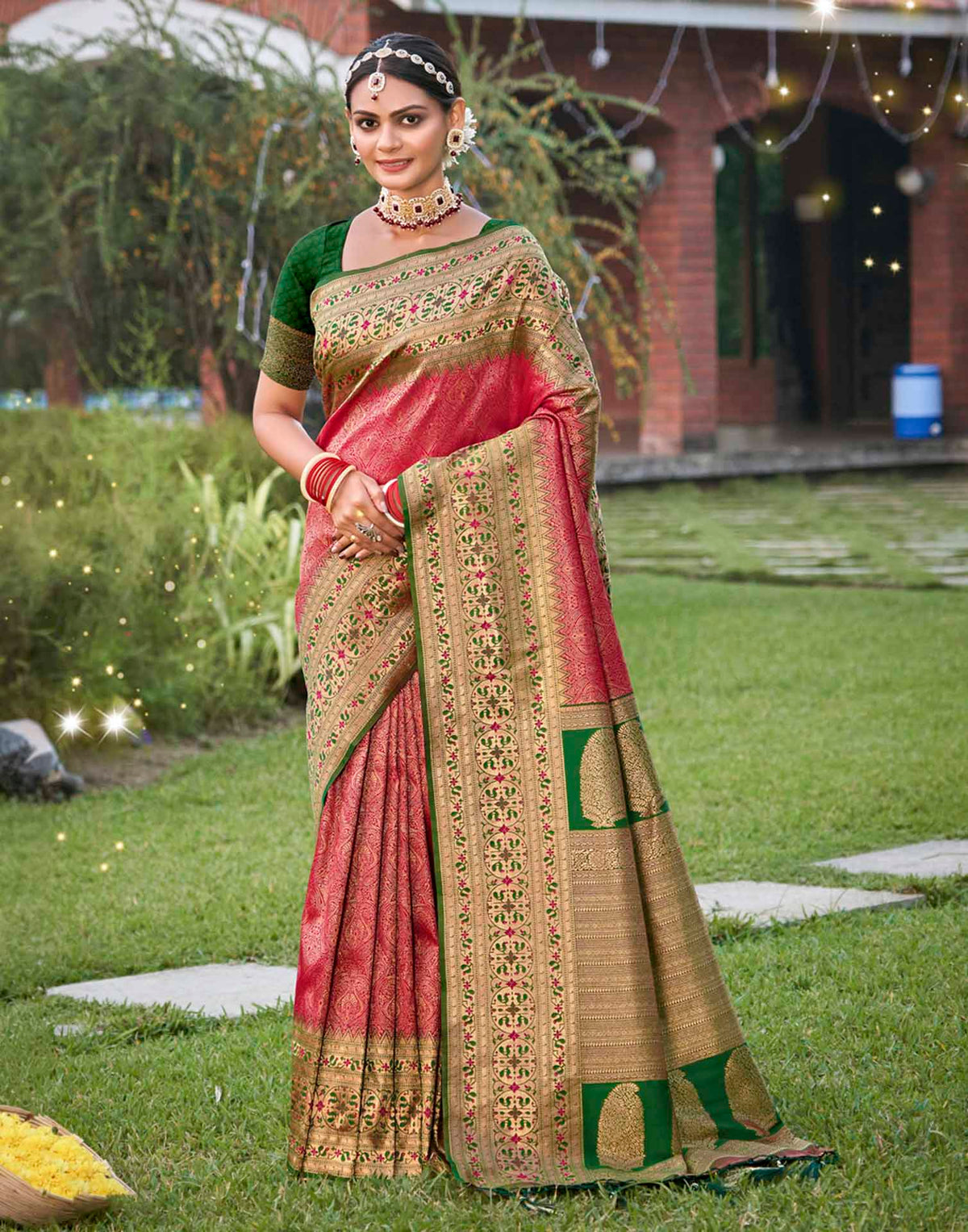 Dark Pink Silk Woven Banarasi Saree