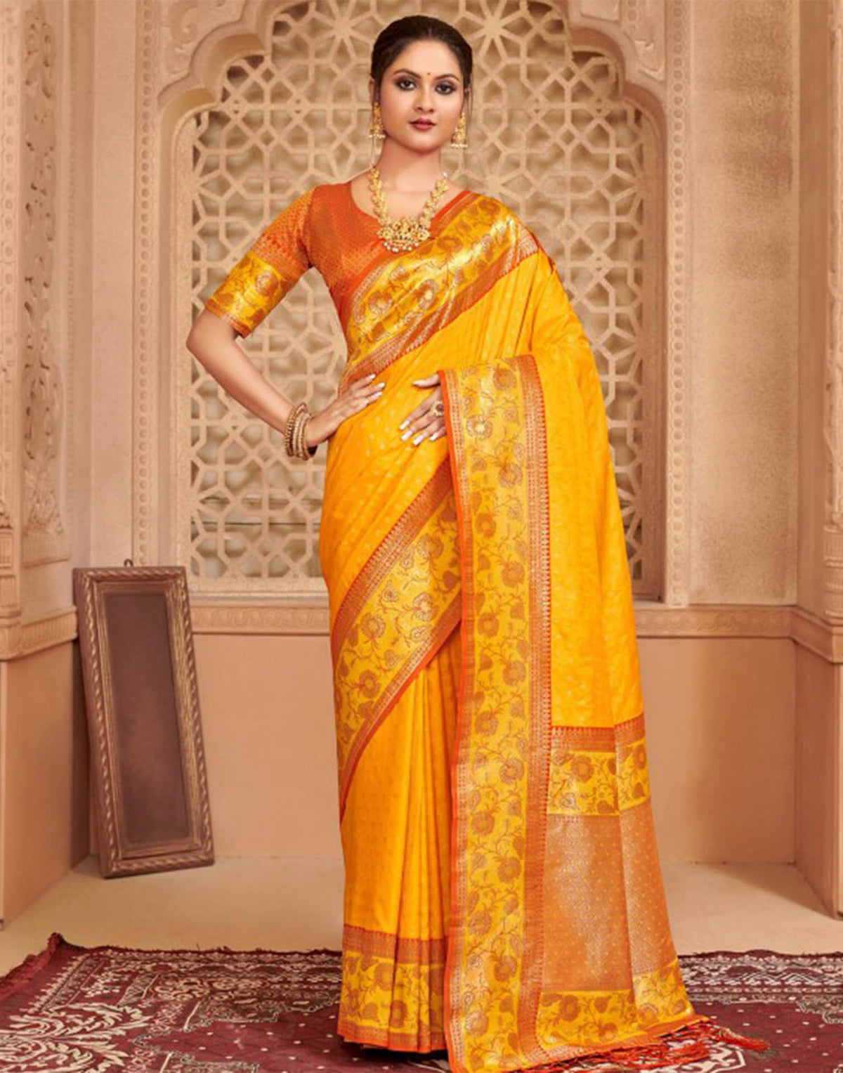 Turmeric Yellow Silk Woven Banarasi Saree