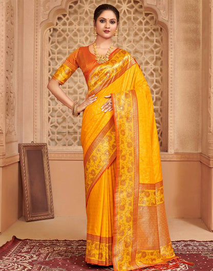 Turmeric Yellow Silk Woven Banarasi Saree