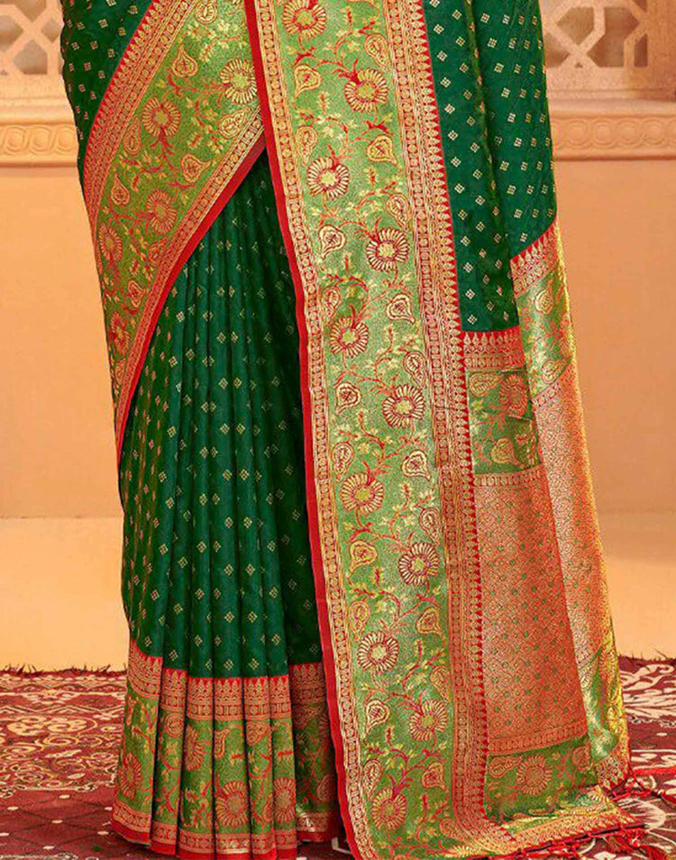 Dark Green Silk Woven Banarasi Saree