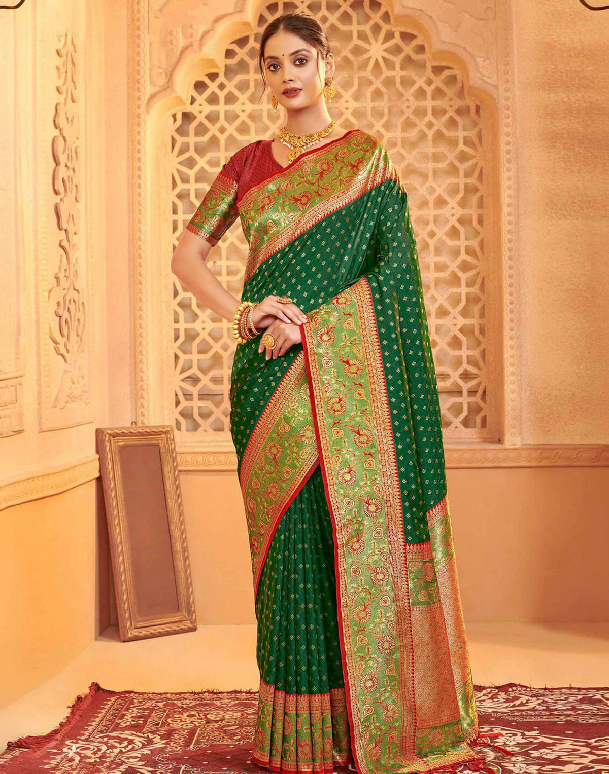 Dark Green Silk Woven Banarasi Saree