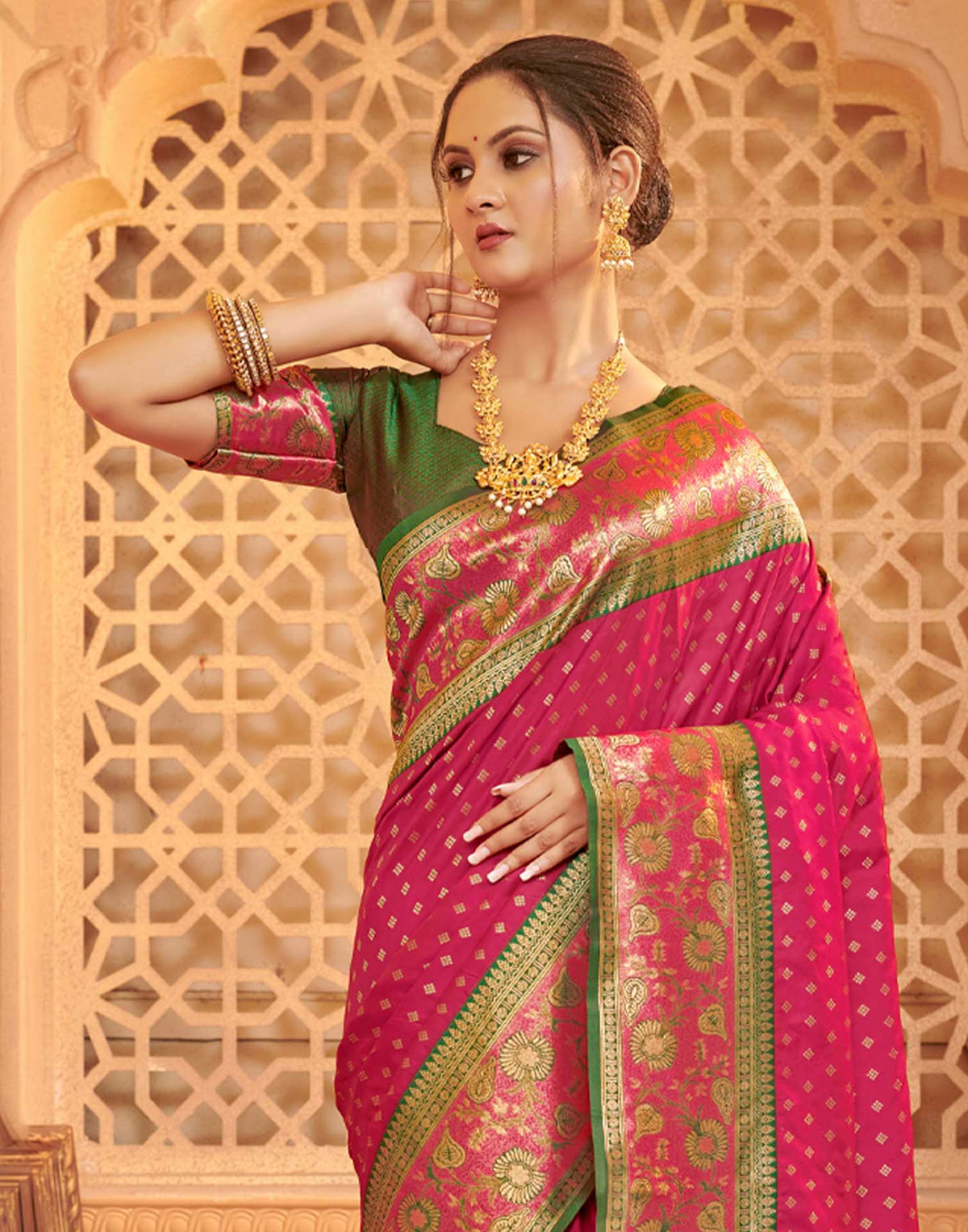 Dark Magenta Silk Woven Banarasi Saree