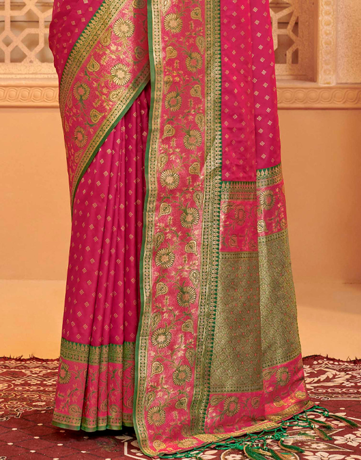Dark Magenta Silk Woven Banarasi Saree