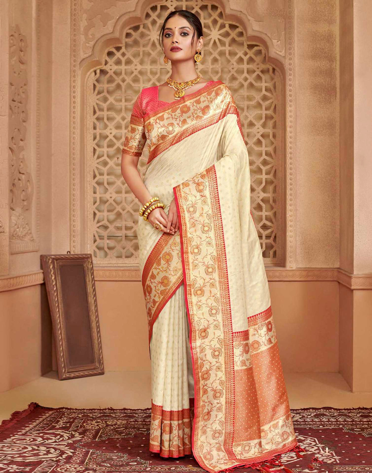Off White Silk Woven Banarasi Saree