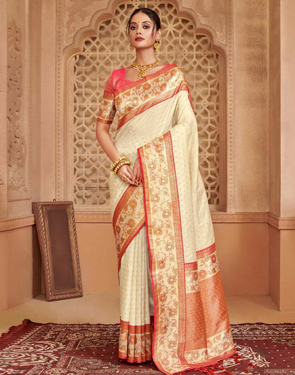 Off White Silk Woven Banarasi Saree