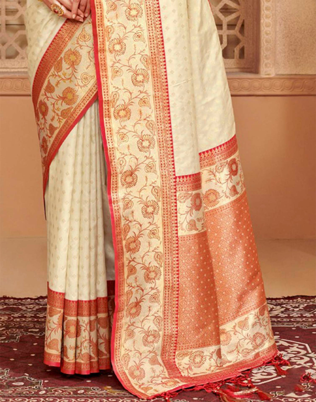 Off White Silk Woven Banarasi Saree