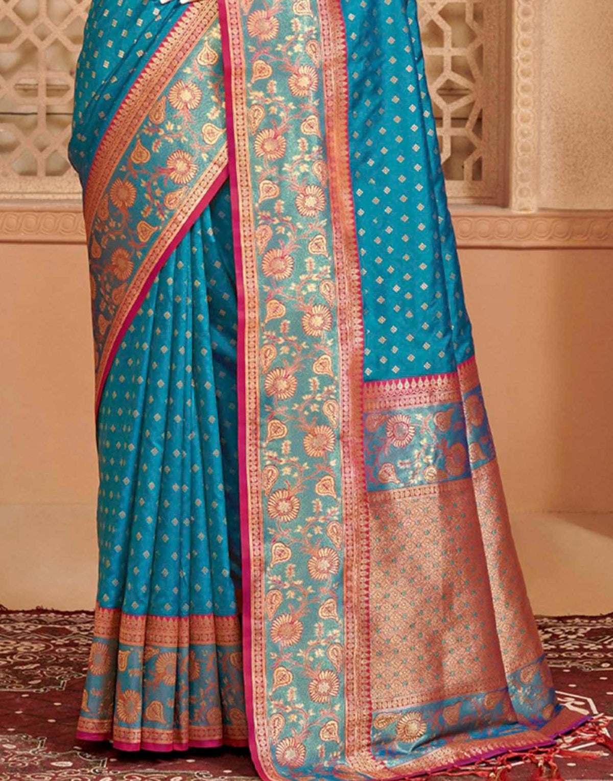Peacock Blue Silk Woven Banarasi Saree