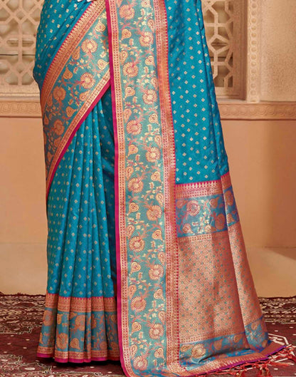 Peacock Blue Silk Woven Banarasi Saree