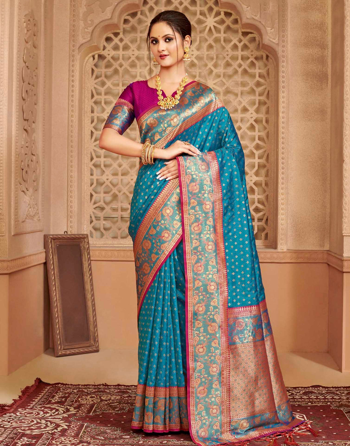 Peacock Blue Silk Woven Banarasi Saree