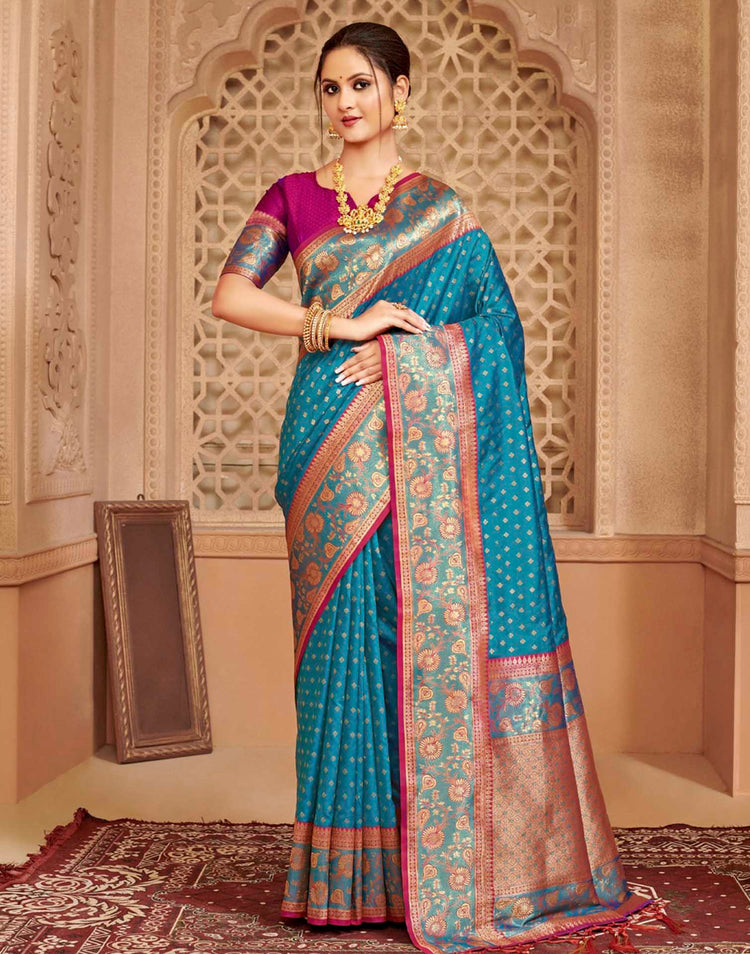 Peacock Blue Silk Woven Banarasi Saree