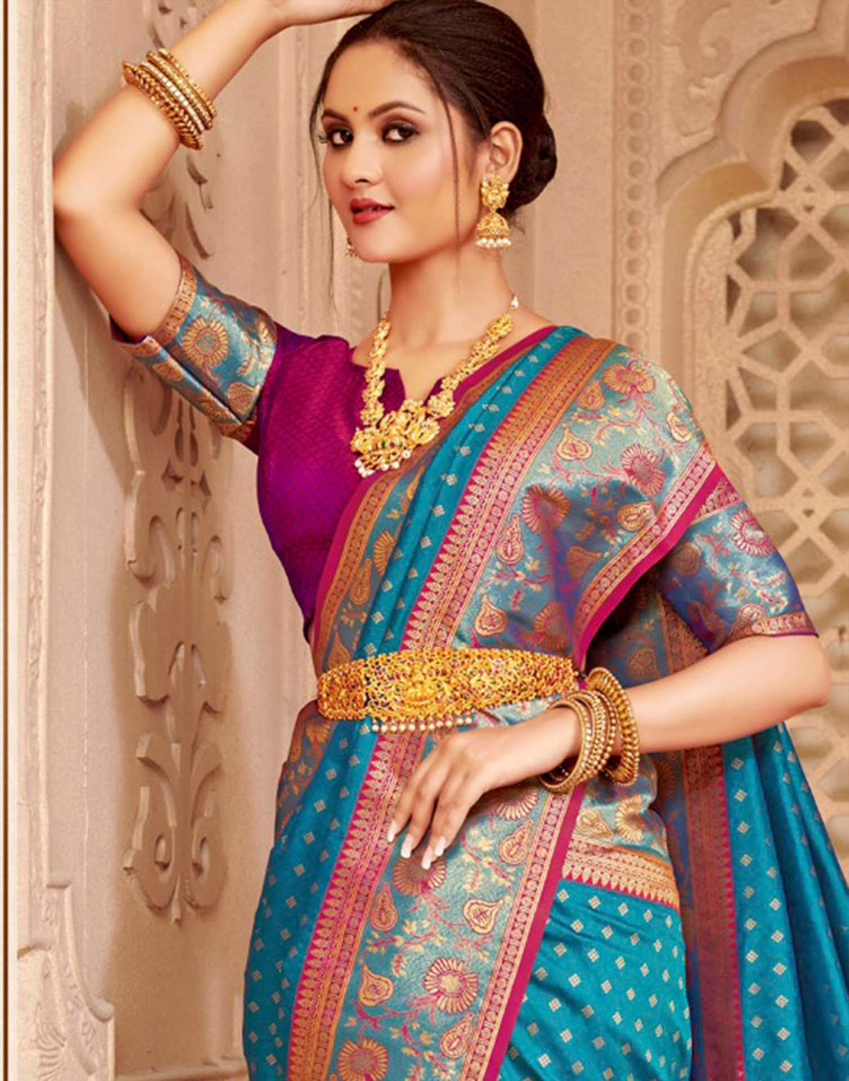 Peacock Blue Silk Woven Banarasi Saree