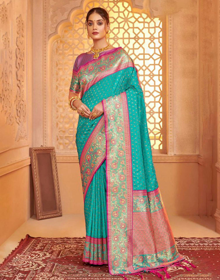 Turquoise Silk Woven Banarasi Saree