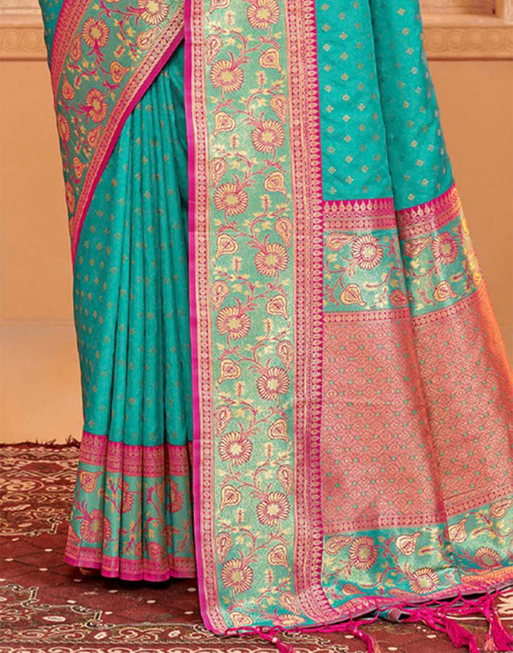 Turquoise Silk Woven Banarasi Saree