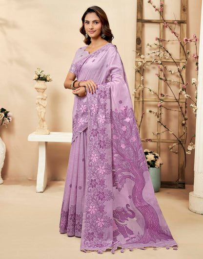 Light Purple Cotton Woven Floral Printed Saree