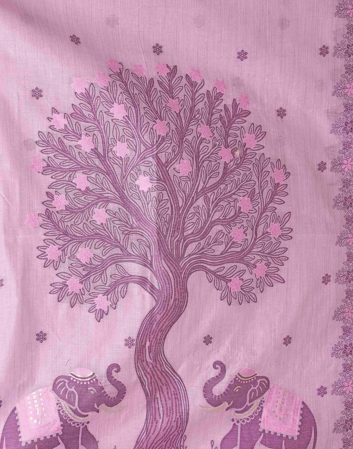 Light Purple Cotton Woven Floral Printed Saree