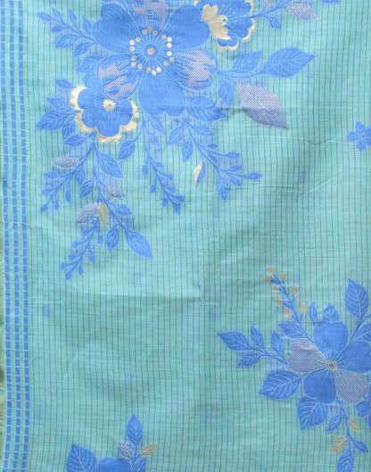 Sky Blue Cotton Woven Floral Printed Saree