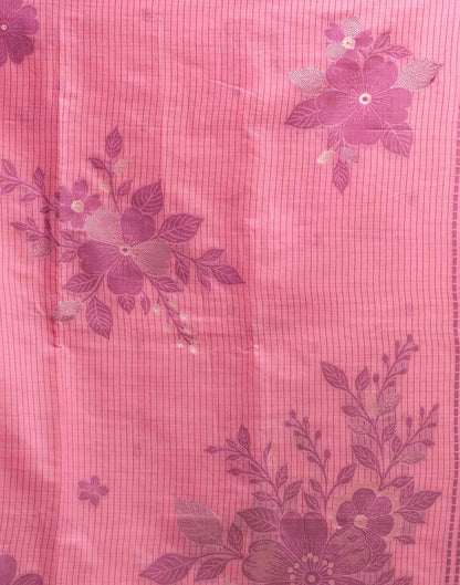 Light Pink Cotton Woven Floral Printed Saree