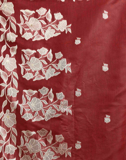 Maroon Cotton Woven Floral Printed Saree
