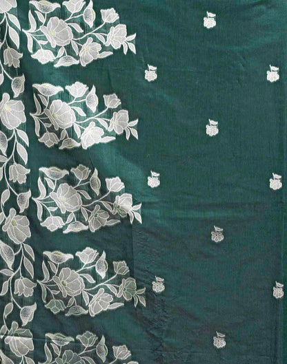 Teal Green Cotton Woven Floral Printed Saree