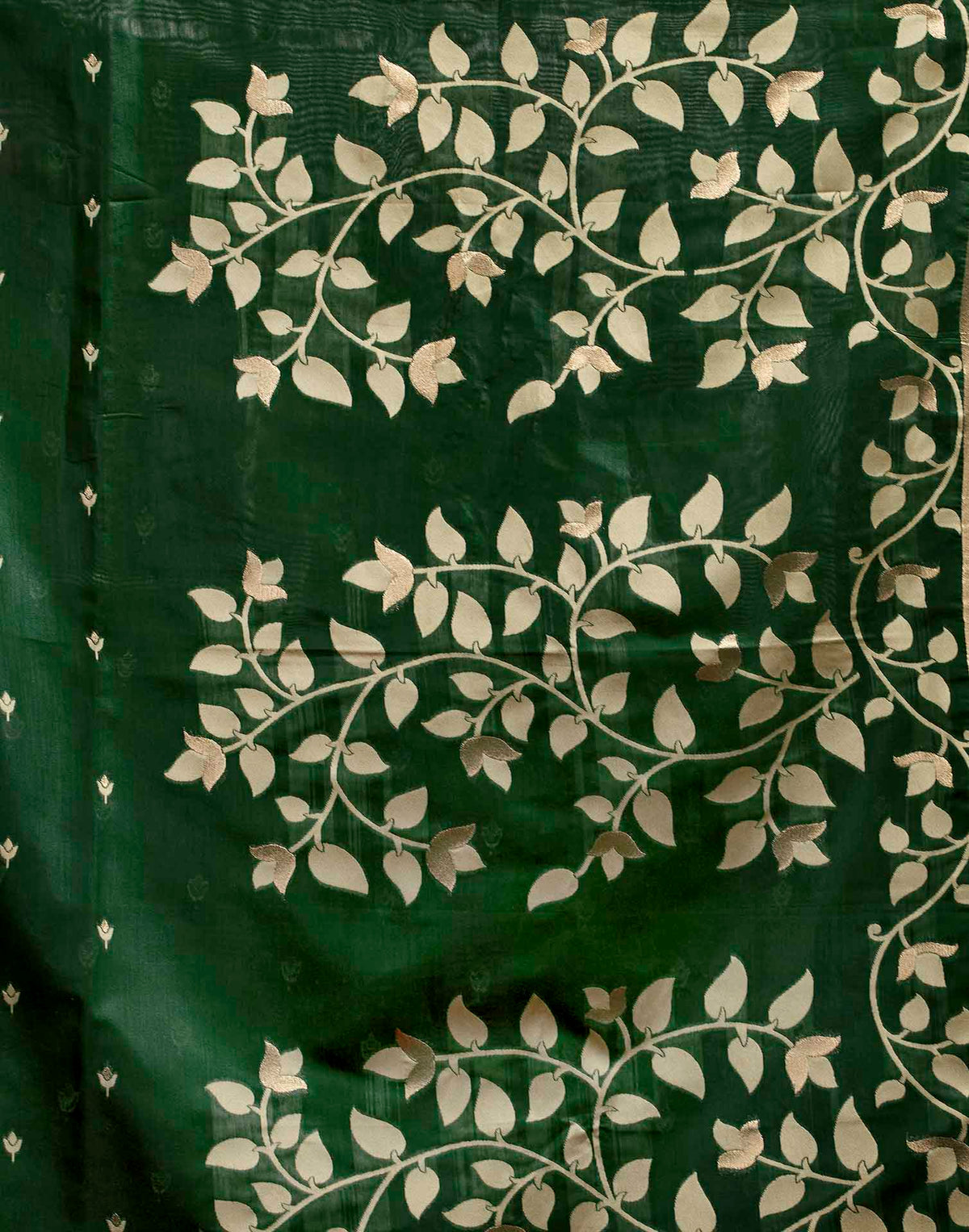 Dark Green Cotton Woven Floral Printed Saree