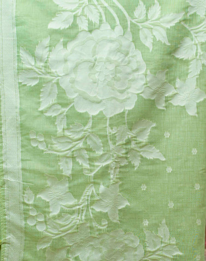 Mint Green Cotton Woven Floral Printed Saree