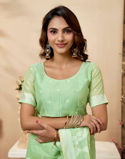 Mint Green Cotton Woven Floral Printed Saree