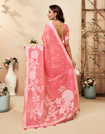 Dusty Rose Pink Cotton Woven Floral Printed Saree