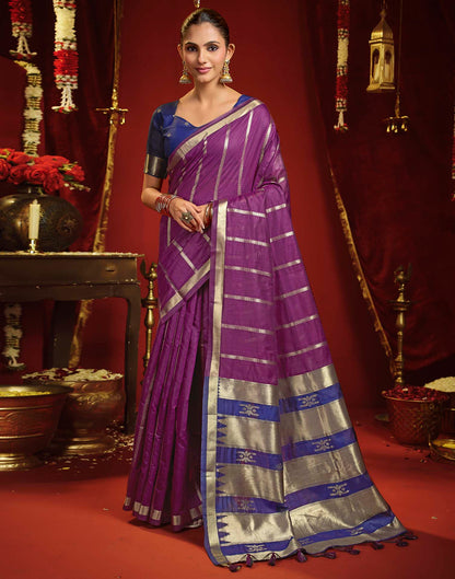 Purple Cotton Woven Printed Saree