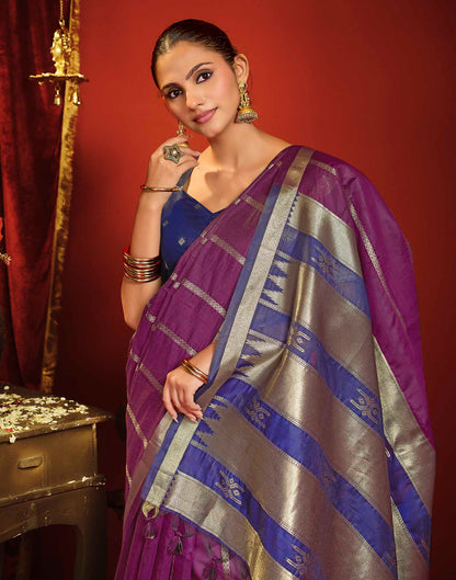 Purple Cotton Woven Printed Saree