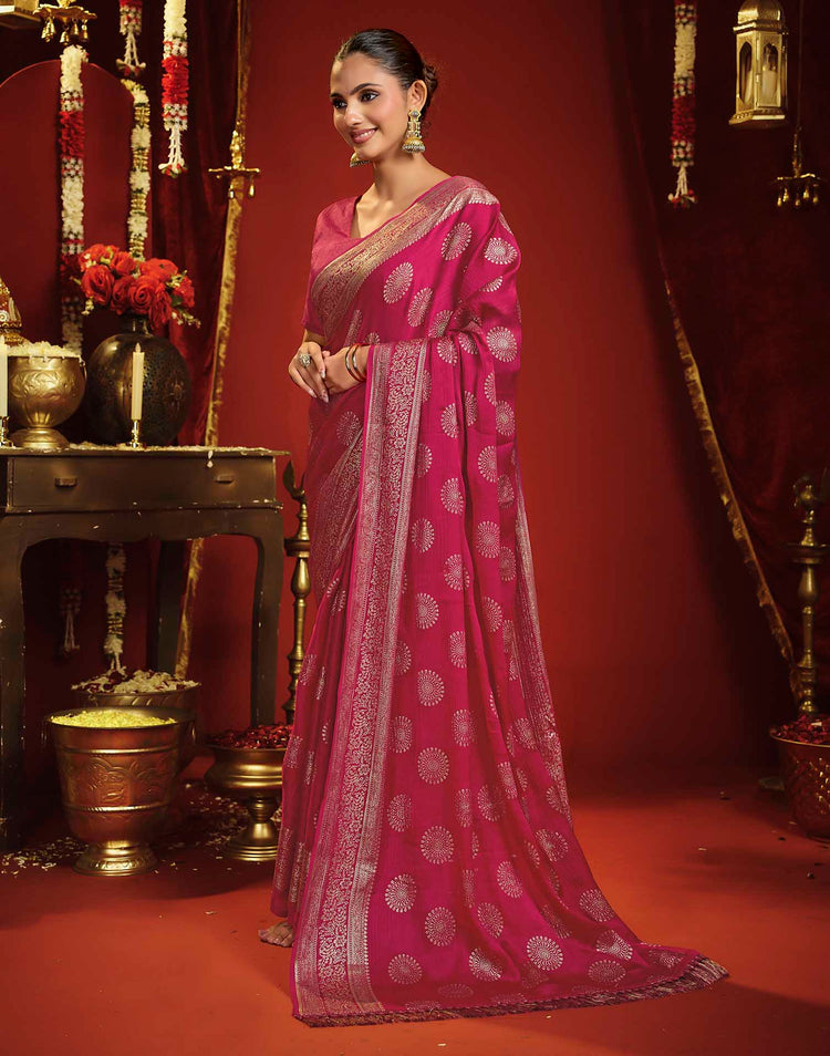 Rani Pink Georgette Foil Printed Saree
