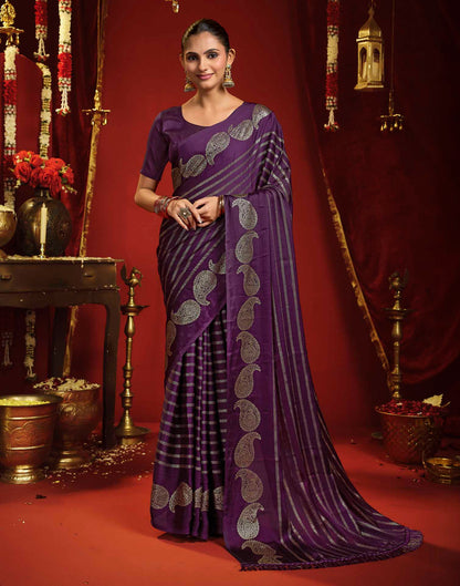 Wine Georgette Foil Printed Saree