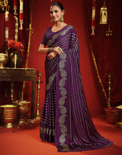 Wine Georgette Foil Printed Saree