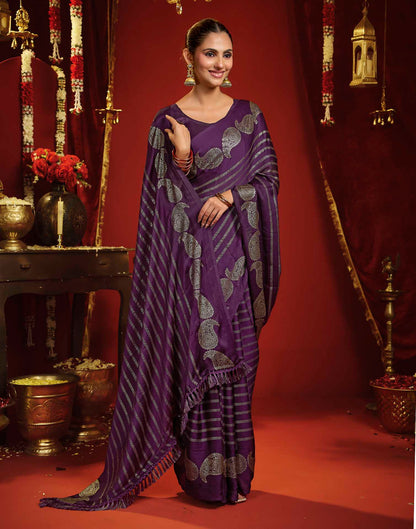 Wine Georgette Foil Printed Saree