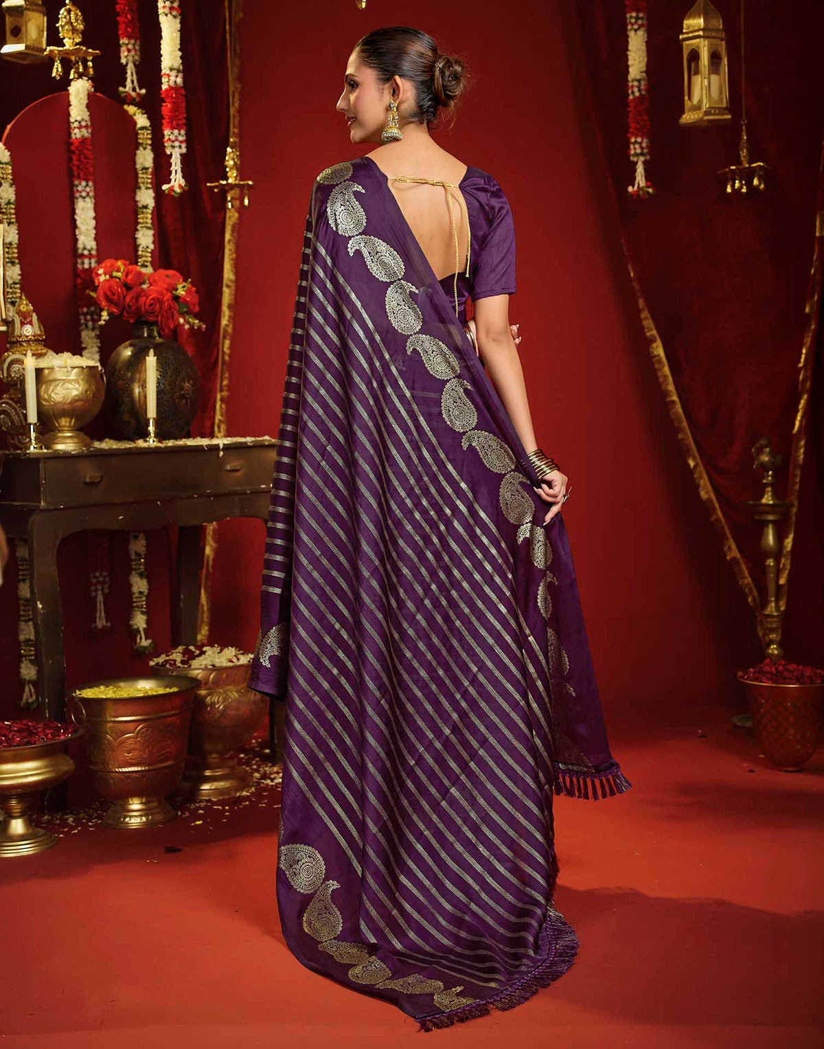 Wine Georgette Foil Printed Saree
