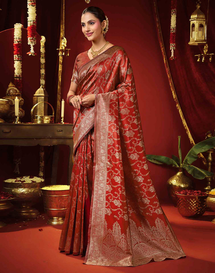 Maroon Silk Woven Banarasi Saree