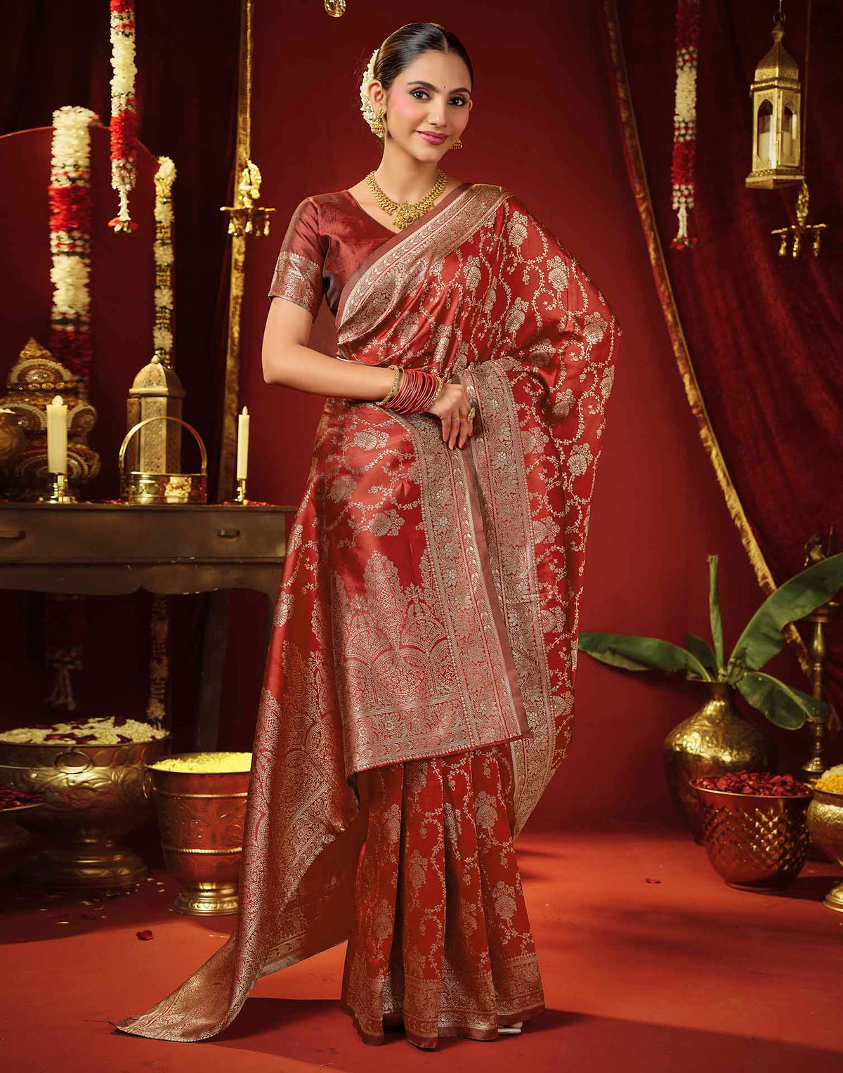 Maroon Silk Woven Banarasi Saree