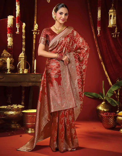 Maroon Silk Woven Banarasi Saree