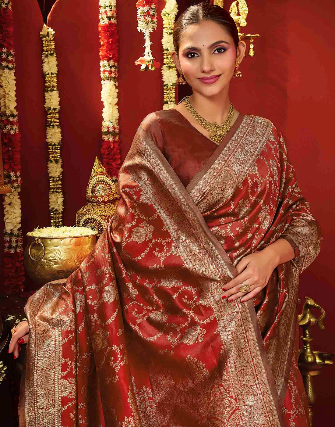 Maroon Silk Woven Banarasi Saree