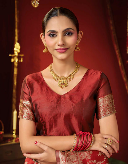 Maroon Silk Woven Banarasi Saree