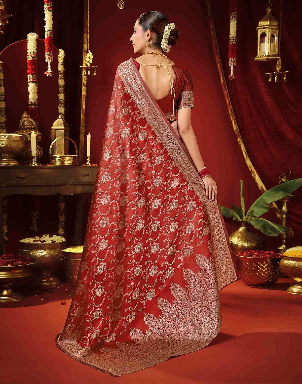 Maroon Silk Woven Banarasi Saree