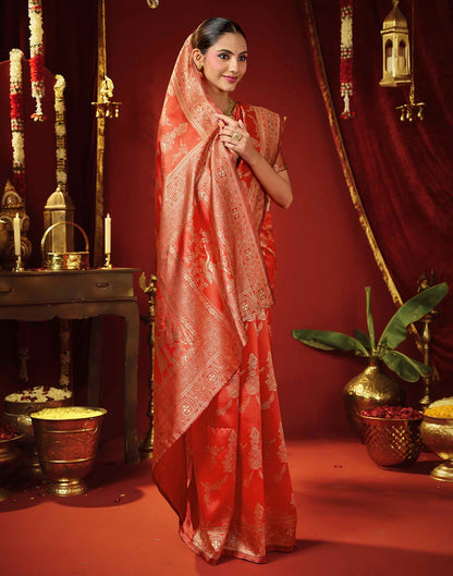 Bright Red Silk Woven Banarasi Saree