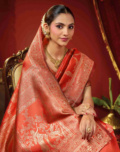 Bright Red Silk Woven Banarasi Saree