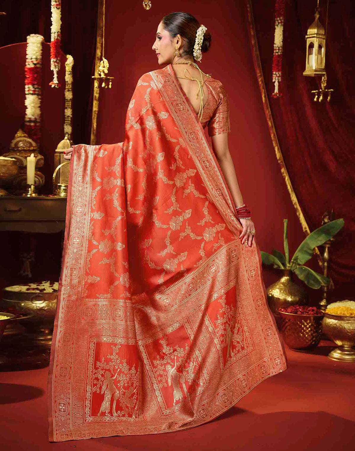 Bright Red Silk Woven Banarasi Saree